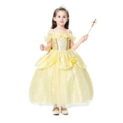 Princess Girls Costume Shining Sequin Overlay Party Dress Off Shoulder Layered Dress 14 Princess Girls Costume Shining Sequin Overlay Party Dress Off Shoulder Layered Dress -Sun Baby Sales Store BellaPrincessGirlDresses 7