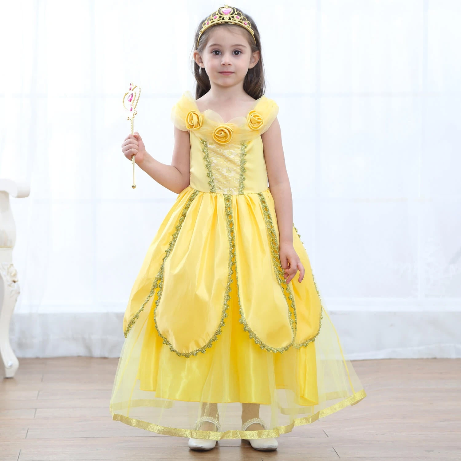 Princess Belle Dress 3D Flowers Party Ball Gown Carnival Dress Halloween Costume 1 Princess Belle Dress 3D Flowers Party Ball Gown Carnival Dress Halloween Costume