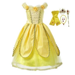 Princess Belle Dress 3D Flowers Party Ball Gown Carnival Dress Halloween Costume 11 Princess Belle Dress 3D Flowers Party Ball Gown Carnival Dress Halloween Costume -Sun Baby Sales Store BellePrincessdress 4