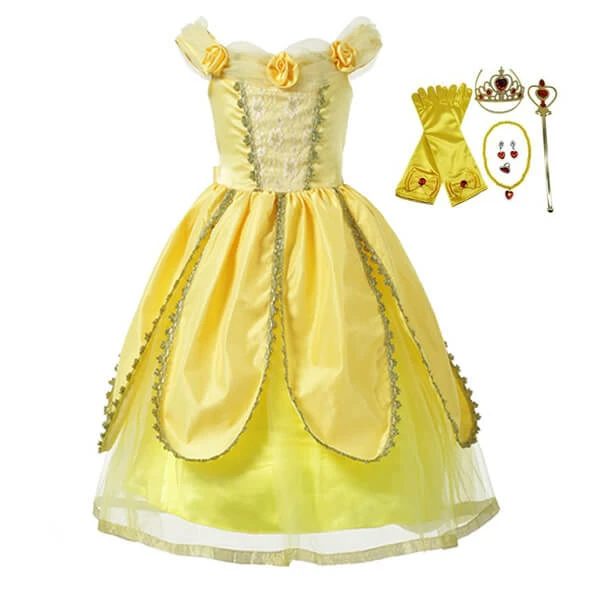 Princess Belle Dress 3D Flowers Party Ball Gown Carnival Dress Halloween Costume 5 Princess Belle Dress 3D Flowers Party Ball Gown Carnival Dress Halloween Costume - Image 5