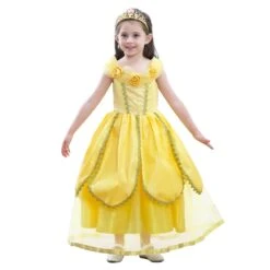 Princess Belle Dress 3D Flowers Party Ball Gown Carnival Dress Halloween Costume 10 Princess Belle Dress 3D Flowers Party Ball Gown Carnival Dress Halloween Costume -Sun Baby Sales Store BellePrincessdress 6