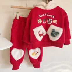 Baby Girls Christmas Hoodie Pants Suit Kids Thick Fleece Cozy Hooded Xmas Sweatshirt