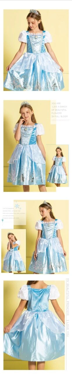 Girls Costume Dresses Birthday Party Outfit Princess Cosplay Role Pretend Knee-Length Dress 6 Girls Costume Dresses Birthday Party Outfit Princess Cosplay Role Pretend Knee-Length Dress -Sun Baby Sales Store CinderllaDress 3
