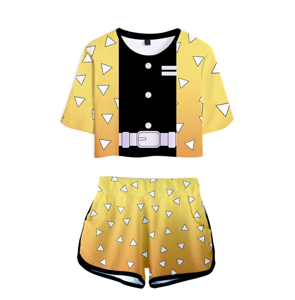 Tanjiro Nezuko Running Suit Zenitsu Giyu Top And Shorts Halloween Activewear 2 Tanjiro Nezuko Running Suit Zenitsu Giyu Top And Shorts Halloween Activewear - Image 2