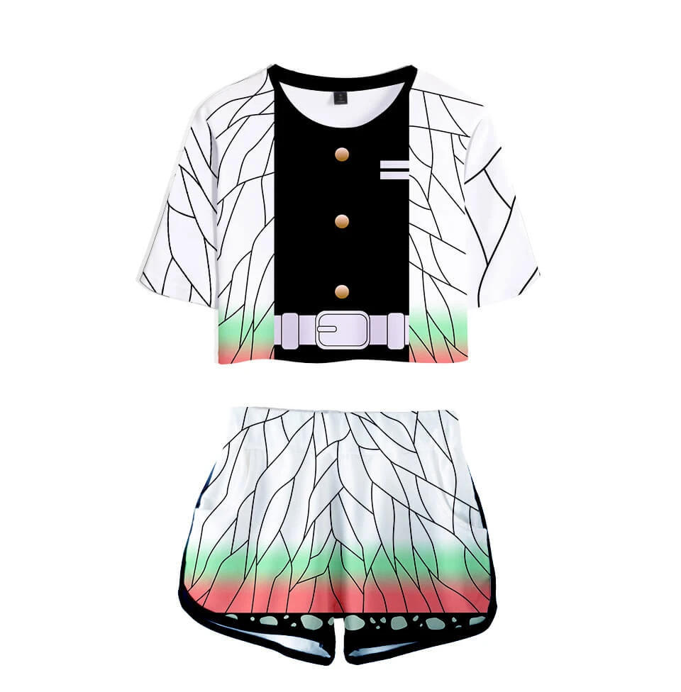 Tanjiro Nezuko Running Suit Zenitsu Giyu Top And Shorts Halloween Activewear 5 Tanjiro Nezuko Running Suit Zenitsu Giyu Top And Shorts Halloween Activewear - Image 5