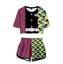 Kids Activewear Tanjiro Nezuko Running Suit Zenitsu Giyu Top And Shorts -Sun Baby Sales Store DemonSlayerCroptopsandshorts 7