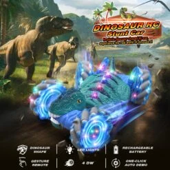 4WD RC Twist Car Dino 360° Stunt Car Dual Control Electric Climbing Car -Sun Baby Sales Store Dino blue 02