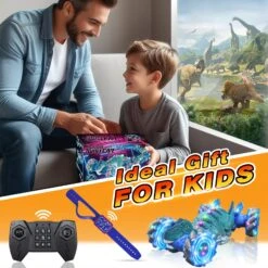 4WD RC Twist Car Dino 360° Stunt Car Dual Control Electric Climbing Car -Sun Baby Sales Store Dino blue 07