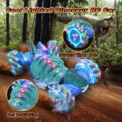 4WD RC Twist Car Dino 360° Stunt Car Dual Control Electric Climbing Car -Sun Baby Sales Store Dino blue 08