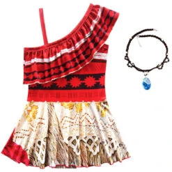 Kids Moana Swimsuits Princess Cosplay Costume Girls Polynesian Dress With Necklace For Halloween Party -Sun Baby Sales Store Disney Moana Princess Cosplay dress 1