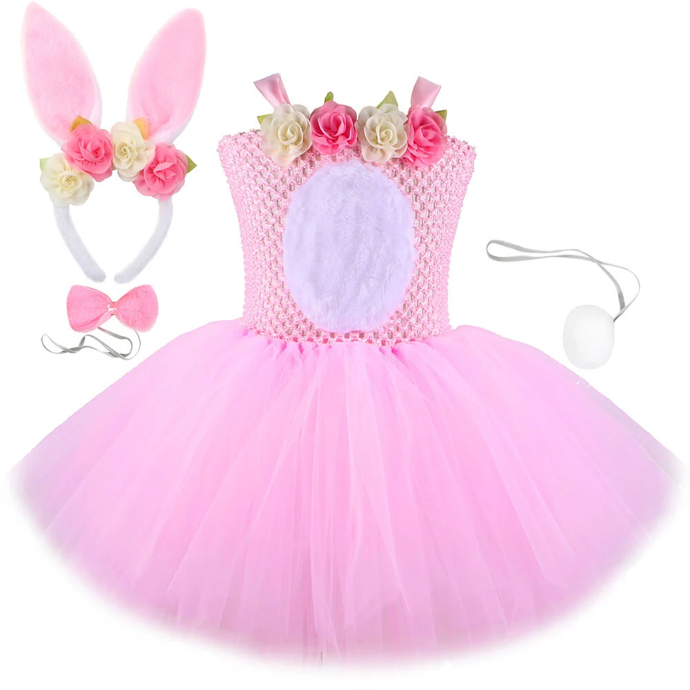 Kids Cute Tutu Dress With Ears Headband Bow Ties Tail Set Bunny Costume 1 Kids Cute Tutu Dress With Ears Headband Bow Ties Tail Set Bunny Costume