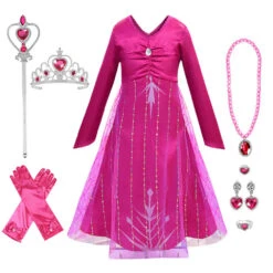 Hot Pink Princess Elsa Dress Girls Cosplay Halloween Costume -Sun Baby Sales Store ElsaHotPinkDress