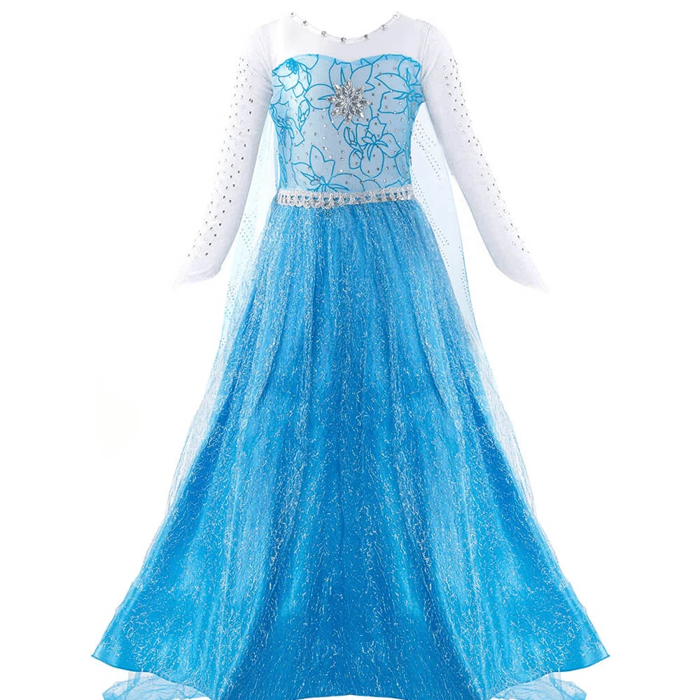Kids Elsa Princess Dress And Accessories Snow Queen Cosplay Party Princess Dress With Long Cape 3 Kids Elsa Princess Dress And Accessories Snow Queen Cosplay Party Princess Dress With Long Cape - Image 3