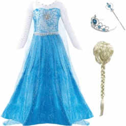 Kids Elsa Princess Dress And Accessories Snow Queen Cosplay Party Princess Dress With Long Cape 14 Kids Elsa Princess Dress And Accessories Snow Queen Cosplay Party Princess Dress With Long Cape -Sun Baby Sales Store FronzenElsaDress 1