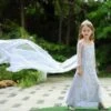 Snow Queen Princess Costume Girls Sequins Dress With Shining Long Cape Cosplay Clothes