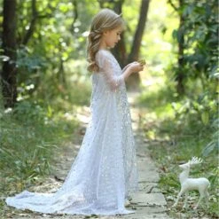 Snow Queen Princess Costume Girls Sequins Dress With Shining Long Cape Cosplay Clothes -Sun Baby Sales Store FrozenElsaPrincessDress 5