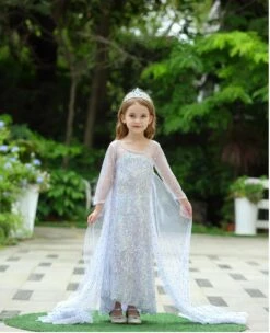 Snow Queen Princess Costume Girls Sequins Dress With Shining Long Cape Cosplay Clothes -Sun Baby Sales Store FrozenElsaPrincessDress 6