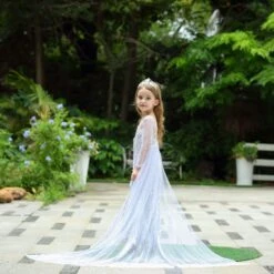 Snow Queen Princess Costume Girls Sequins Dress With Shining Long Cape Cosplay Clothes -Sun Baby Sales Store FrozenElsaPrincessDress 7