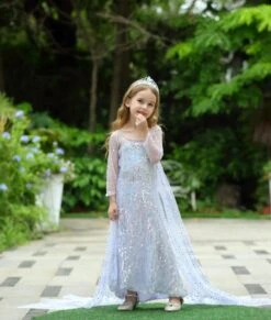 Snow Queen Princess Costume Girls Sequins Dress With Shining Long Cape Cosplay Clothes -Sun Baby Sales Store FrozenElsaPrincessDress 8