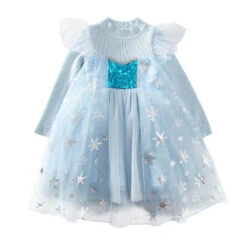 Little Girls Winter Princess Dress Elsa Snowflake Fluffy Sweater Dresses 1-10 Years -Sun Baby Sales Store FrozenPrincessDress 1