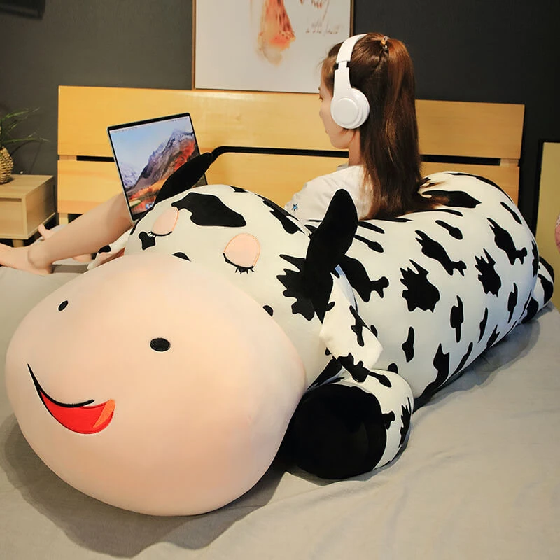32"/39"/47" Large Lying Cow Soft Throw Pillow Plush Stuffed Animal Toy Sleep Pillow For Children's Gift 1 32"/39"/47" Large Lying Cow Soft Throw Pillow Plush Stuffed Animal Toy Sleep Pillow For Children's Gift