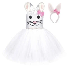 Girls Backless Tutu Dress Bunny Costume With Headband Party Dress Up
