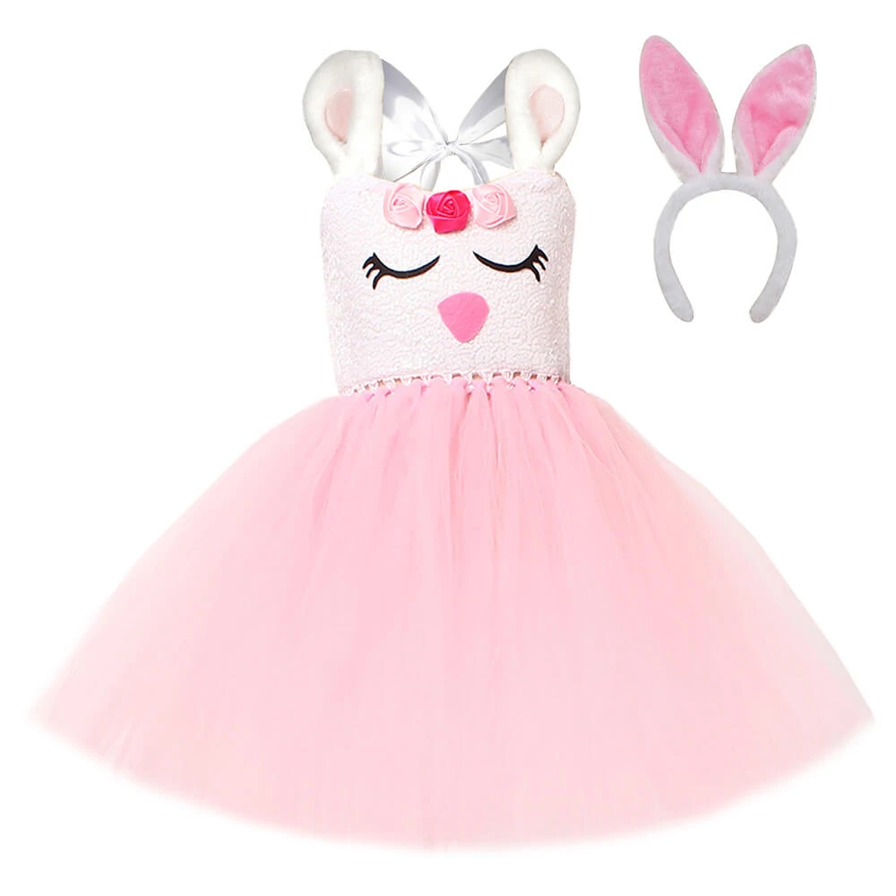 Girls Backless Tutu Dress Bunny Costume With Headband Party Dress Up 2 Girls Backless Tutu Dress Bunny Costume With Headband Party Dress Up - Image 2