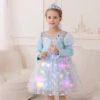 Girls Light Up Dress LED Long Sleeve Princess Party Dress With Fairy Wings And Tulle Bow Veil