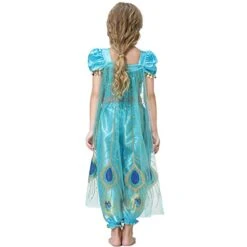 Kids Princess Jasmine Costume Halloween 4-pieces Full Set Cosplay Dress -Sun Baby Sales Store Girls Princess Jasmine Costume Peacock Dress Up Halloween Cosplay Outfit 1 2