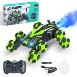 2.4G Eight-wheel Stunt Car 4WD Remote Control Car Spray Drift Climbing Car -Sun Baby Sales Store Green 01