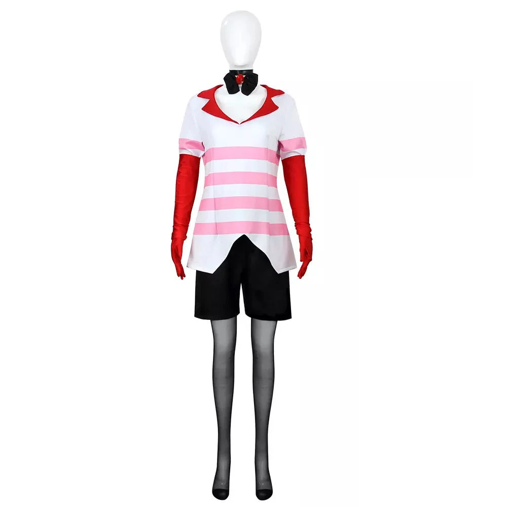 Angel Dust Costume Hazbin Hotel Cosplay Outfit Angel Striped Sweatshirt Shorts Gloves Full Set For Adult 1 Angel Dust Costume Hazbin Hotel Cosplay Outfit Angel Striped Sweatshirt Shorts Gloves Full Set For Adult