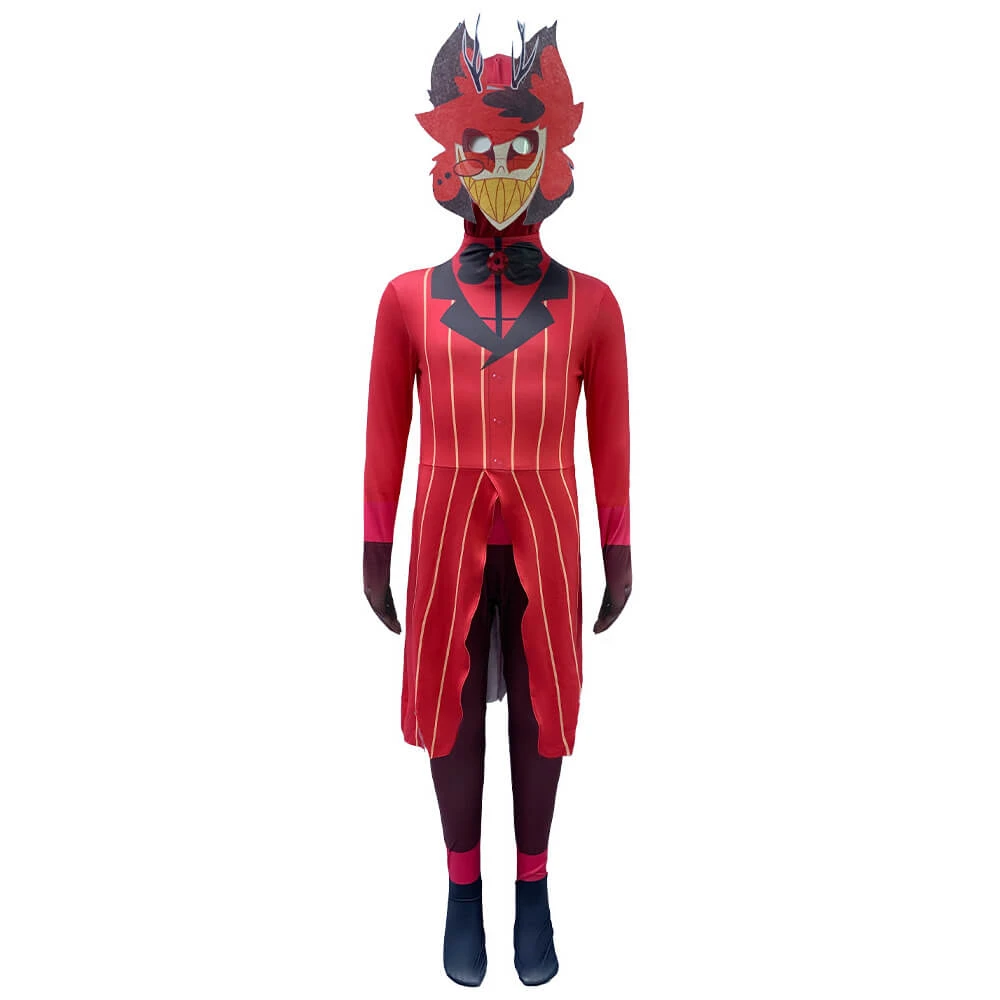 Kids Hazbin Hotel Costume Alastor Cosplay Jumpsuit With Helmet 2PCS The Radio Demon Outfit For Halloween 1 Kids Hazbin Hotel Costume Alastor Cosplay Jumpsuit With Helmet 2PCS The Radio Demon Outfit For Halloween