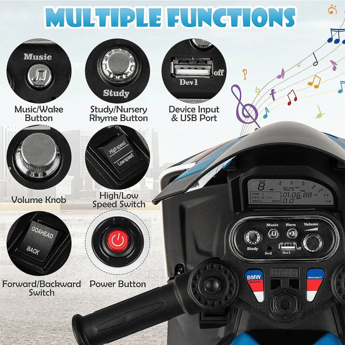 Kids 12V Ride On Motorcycle Battery Powered Electric Ride On Car With LED Lights & Music 4 Kids 12V Ride On Motorcycle Battery Powered Electric Ride On Car With LED Lights & Music - Image 4