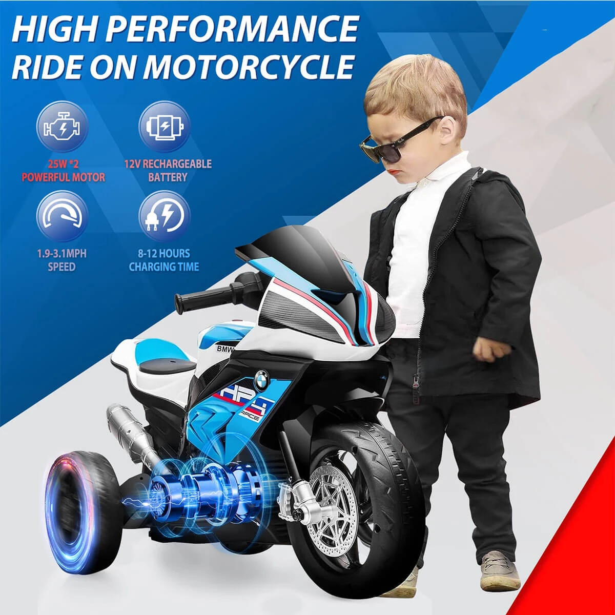 Kids 12V Ride On Motorcycle Battery Powered Electric Ride On Car With LED Lights & Music 3 Kids 12V Ride On Motorcycle Battery Powered Electric Ride On Car With LED Lights & Music - Image 3