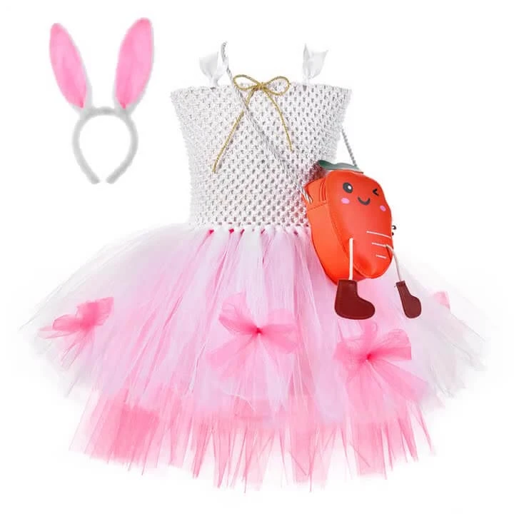 Toddler Fancy Bunny Dress With Headband And Carrot Bag Little Girls Bunny Costume 1 Toddler Fancy Bunny Dress With Headband And Carrot Bag Little Girls Bunny Costume