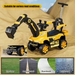 6V Kids Electric Excavator Ride-On Car Toys With Removable Push Handle & Light Music For Girls & Boys -Sun Baby Sales Store Kids Electric Excavator Ride On Car
