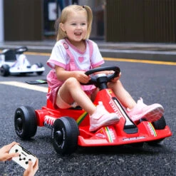 Kids Electric Go Kart With Remote 12V Battery Powered Drift Car Ride On Cars With Music & Light For Boys Girls
