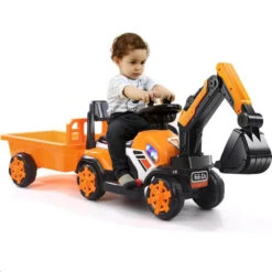 6V Electric Excavator Kids Ride-on Pedal Tractor With Power Digger & Music Sounds 19 6V Electric Excavator Kids Ride-on Pedal Tractor With Power Digger & Music Sounds -Sun Baby Sales Store Kids Ride On Excavator Truck with Trailer