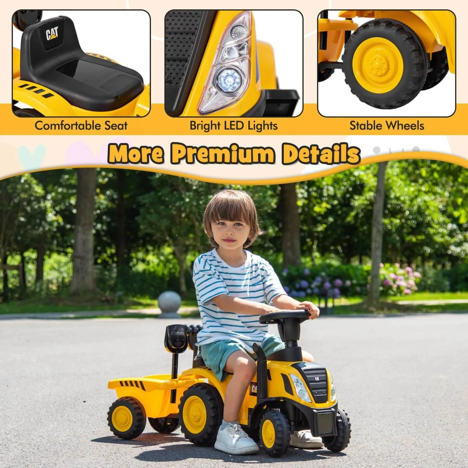 Kids Ride-On Tractor Foot-to-Floor Sliding Car With Detachable Trailer, LED Lights, Horn, And Sand Play Tools For Ages 1.5-3 8 Kids Ride-On Tractor Foot-to-Floor Sliding Car With Detachable Trailer, LED Lights, Horn, And Sand Play Tools For Ages 1.5-3 - Image 8