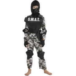 Kids SWAT Costume Tactical Vest Helmet And Camouflage Suit Police Outfit SWAT Team Role Play Set