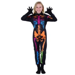 Kids Skeleton Scary Costume Glow In The Dark White Bones Stretch Body Suit With Hoodie 11 Kids Skeleton Scary Costume Glow In The Dark White Bones Stretch Body Suit With Hoodie -Sun Baby Sales Store Kids Skeleton Scary Costume 1