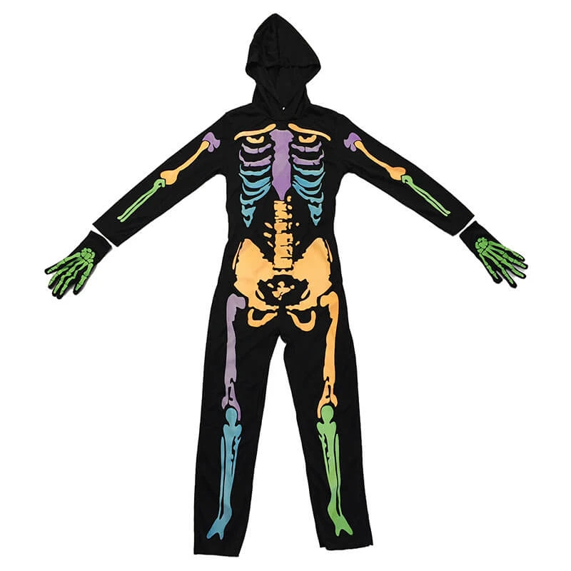Kids Skeleton Scary Costume Glow In The Dark White Bones Stretch Body Suit With Hoodie 4 Kids Skeleton Scary Costume Glow In The Dark White Bones Stretch Body Suit With Hoodie - Image 4