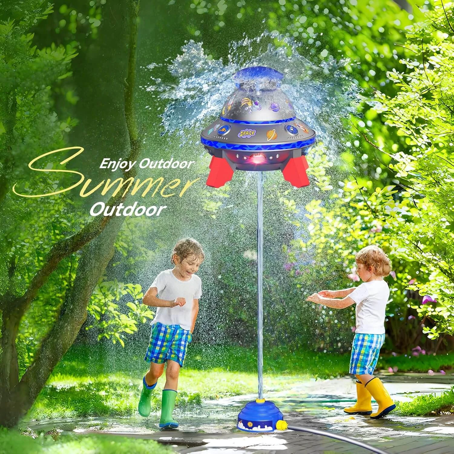 Kids UFO Rocket Sprinkler 360° Rotating Summer Water Pressure Lift Sprinkler Outdoor Water Toy 4 Kids UFO Rocket Sprinkler 360° Rotating Summer Water Pressure Lift Sprinkler Outdoor Water Toy - Image 4