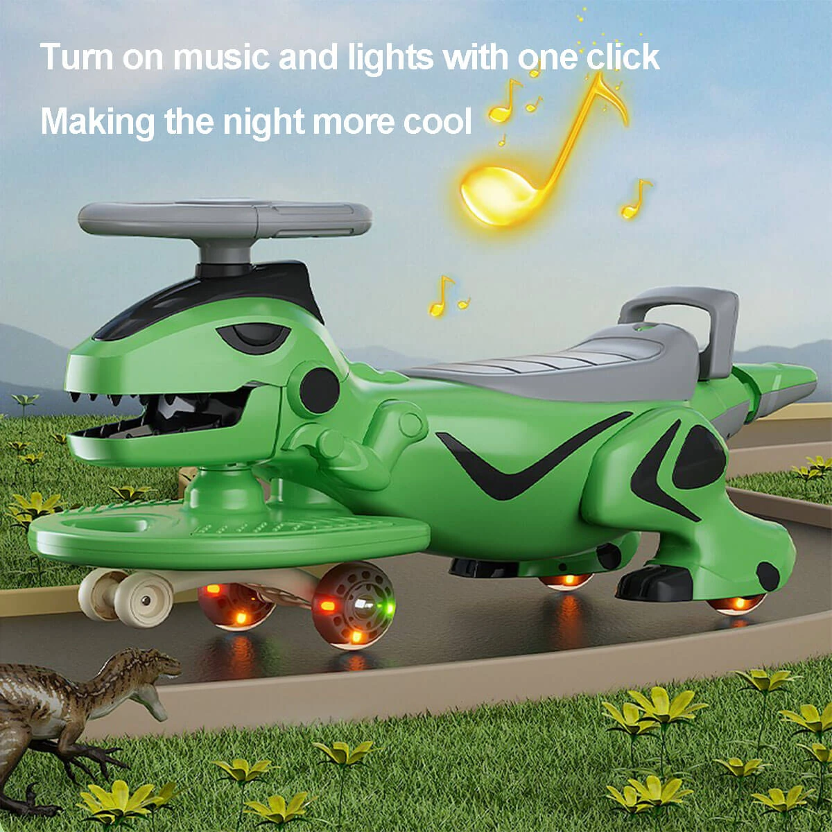 Kids Wiggle Car Dinosaur Anti-Rollover Car Ride On Toy With Flashing Wheels & Music 10 Kids Wiggle Car Dinosaur Anti-Rollover Car Ride On Toy With Flashing Wheels & Music - Image 10
