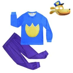 Kids Dog Costume Police Officer And Dog Blue Shirt Pants With Mask For Cosplay Party