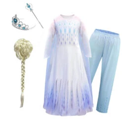 Kids Elsa Princess Costume Snow Girls Dress With Crown Scepter Wig Cosplay Accessories 17 Kids Elsa Princess Costume Snow Girls Dress With Crown Scepter Wig Cosplay Accessories -Sun Baby Sales Store KidsElsaCostume 1