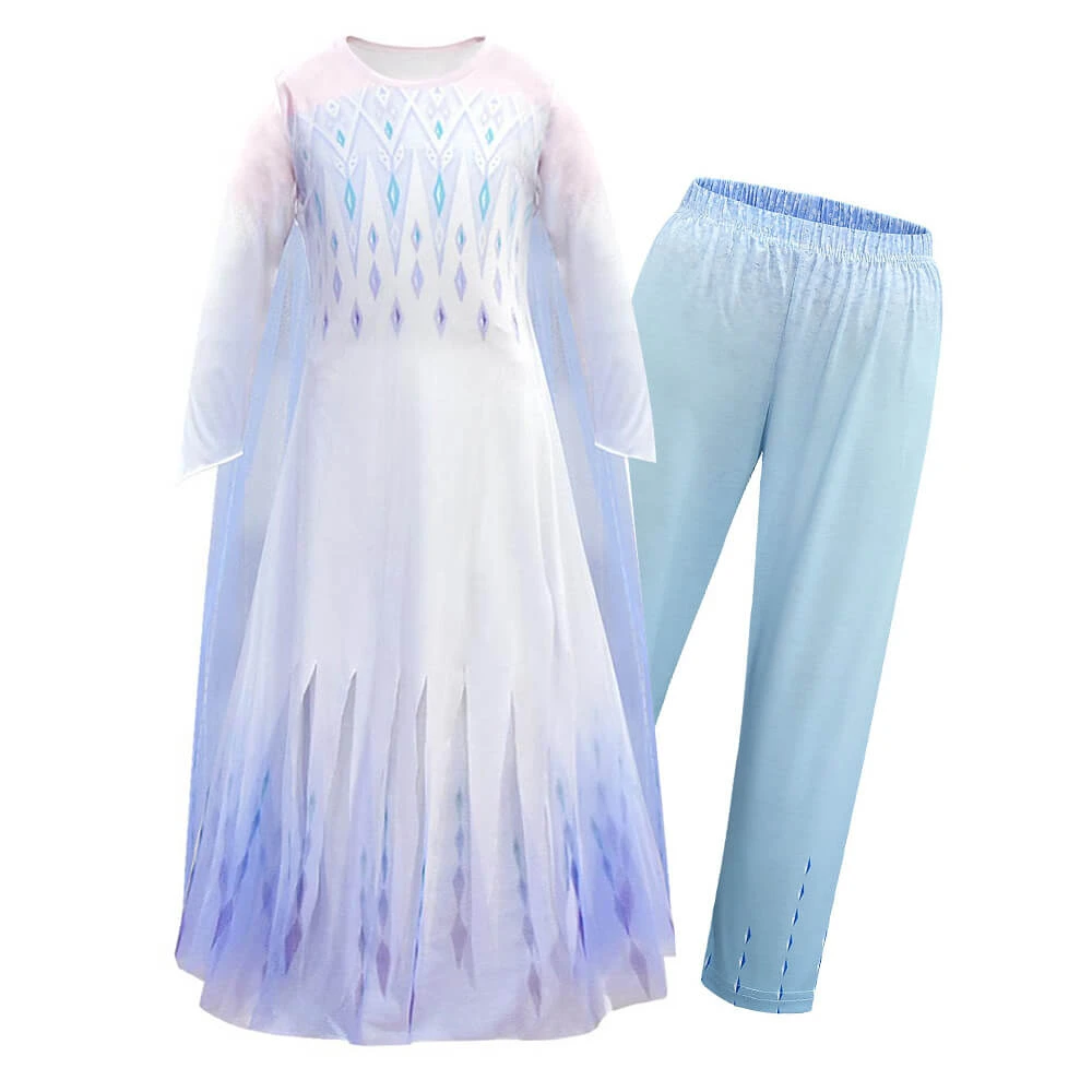 Kids Elsa Princess Costume Snow Girls Dress With Crown Scepter Wig Cosplay Accessories 4 Kids Elsa Princess Costume Snow Girls Dress With Crown Scepter Wig Cosplay Accessories - Image 4