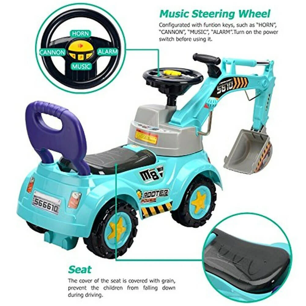 Kids 3-in-1 Ride-on Excavator Truck With Music For Boys Girls Indoor Outdoor Scooter, Pulling Cart & Excavator 3 Kids 3-in-1 Ride-on Excavator Truck With Music For Boys Girls Indoor Outdoor Scooter, Pulling Cart & Excavator - Image 3
