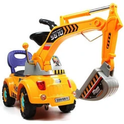 Kids 3-in-1 Ride-on Excavator Truck With Music For Boys Girls Indoor Outdoor Scooter, Pulling Cart & Excavator