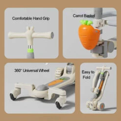 3-in-1 Toddler Scooter Cute Push Scooter With Parent Handle Kids Foldable Scooter For 1-8 Years Old -Sun Baby Sales Store KidsScooter 3Wheel Foldable Scooter 4